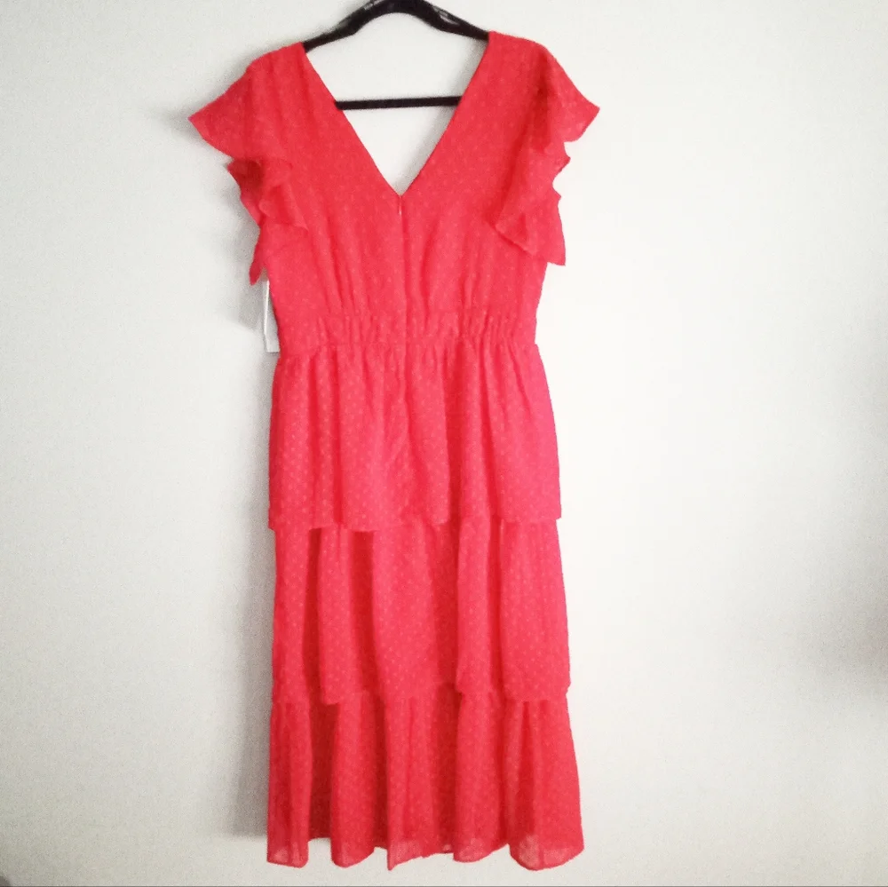 Julia Jordan NWT Red Flutter Sleeve Chiffon Midi  Woman's Dress - Picture 7 of 8